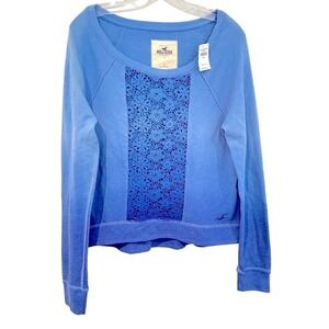 Hollister Scoopneck Lace Sweatshirt Women's Large Blue Ombre Feminine Distressed